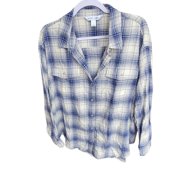 Old Navy XL The Boyfriend Shirt Blue Plaid - Picture 2 of 5